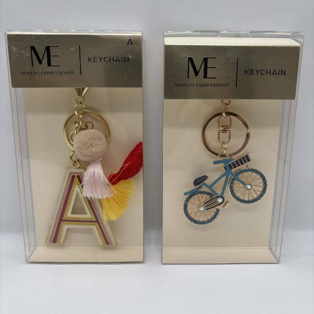Modern Expressions Keychain Lot of 2 Letter A Initial Charm & Blue Bicycle